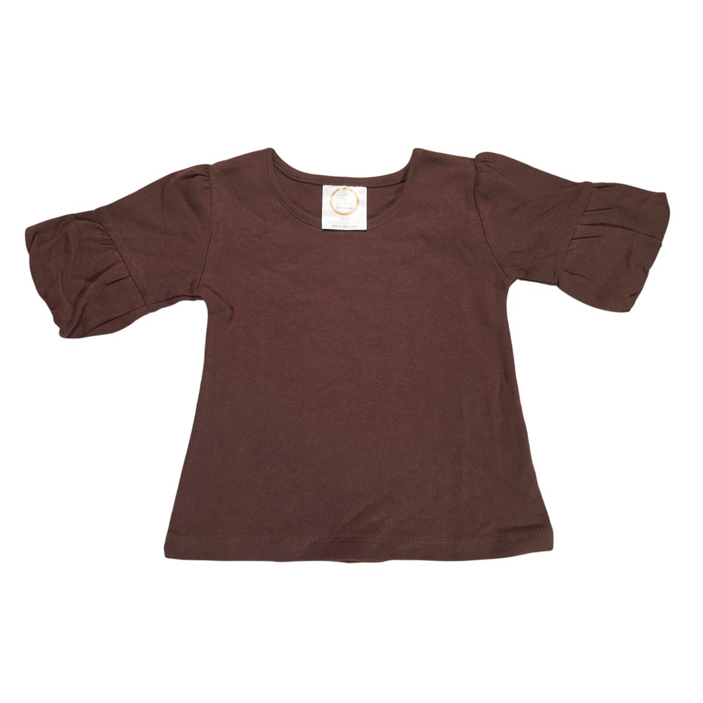 Blanke Boutique Girls Brown Ruffle Puff‎ Sleeve Cotton Top 18M Solid Shirt